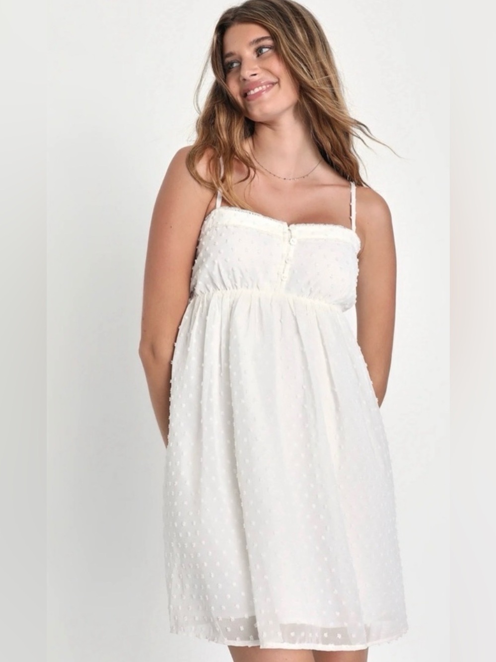 Lulus White Swiss Dot Babydoll Summer Sundress, Size Small, New With Tags